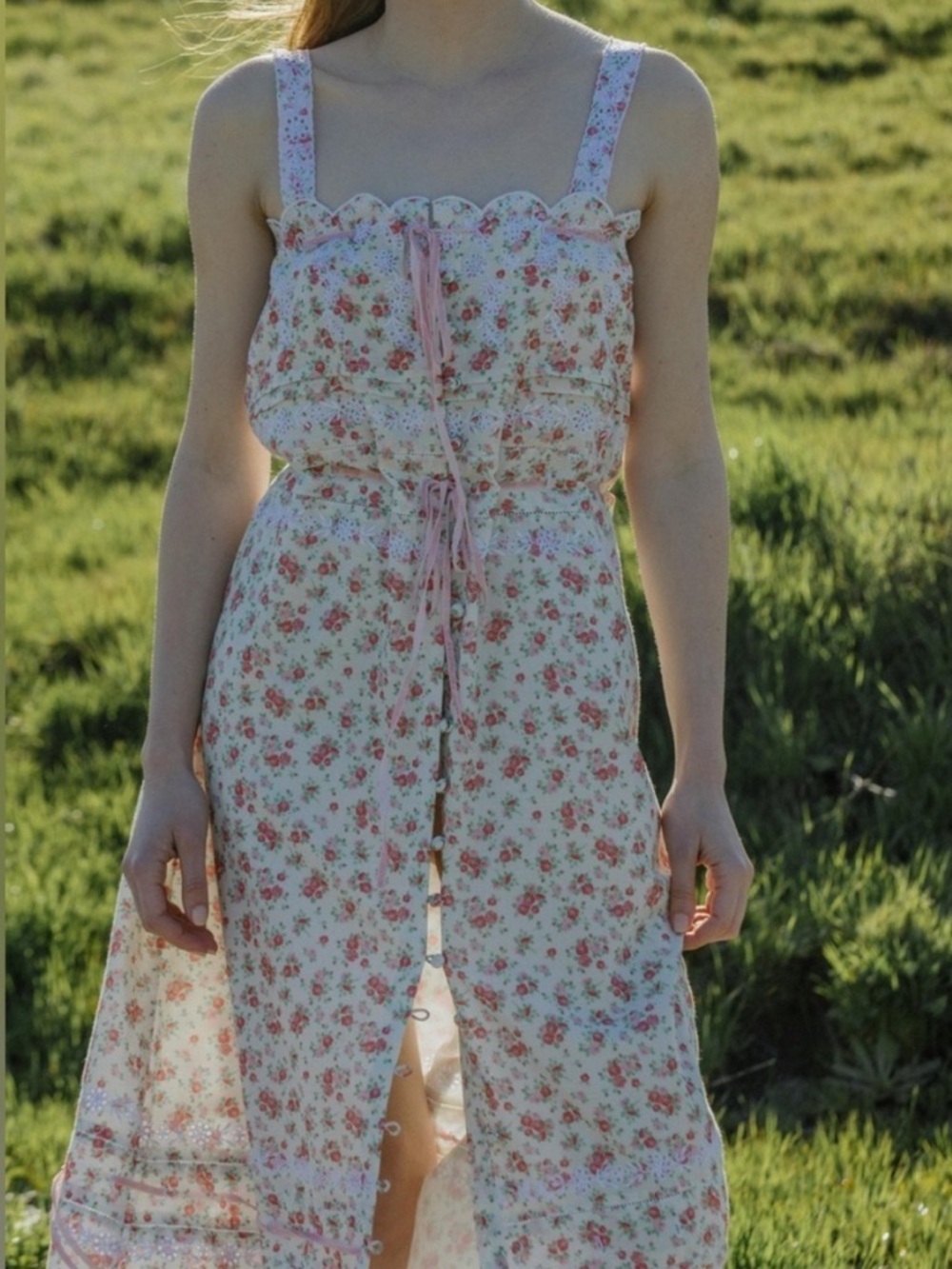 Free People Prairie Brittany Pink Floral Dress NWT size Medium - Picture 2 of 4